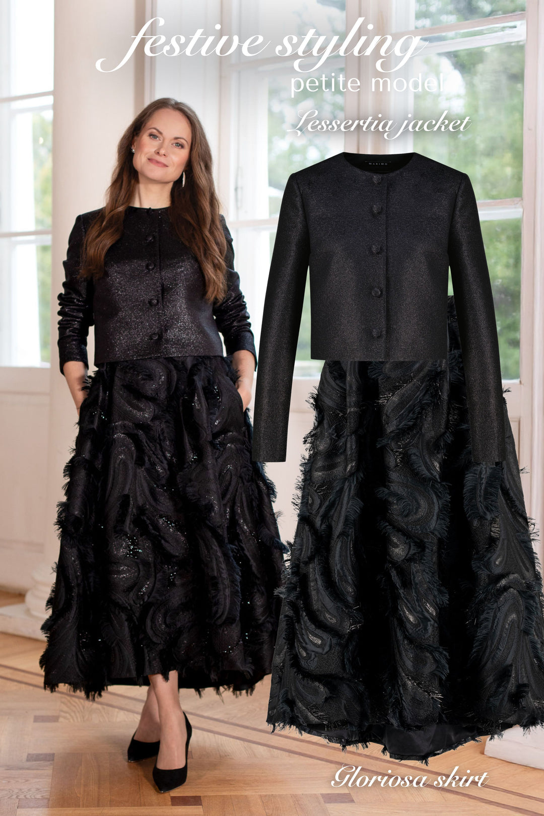 LESSERTIA BLACK SHIMMERING WOOL SILK BLEND JACKET