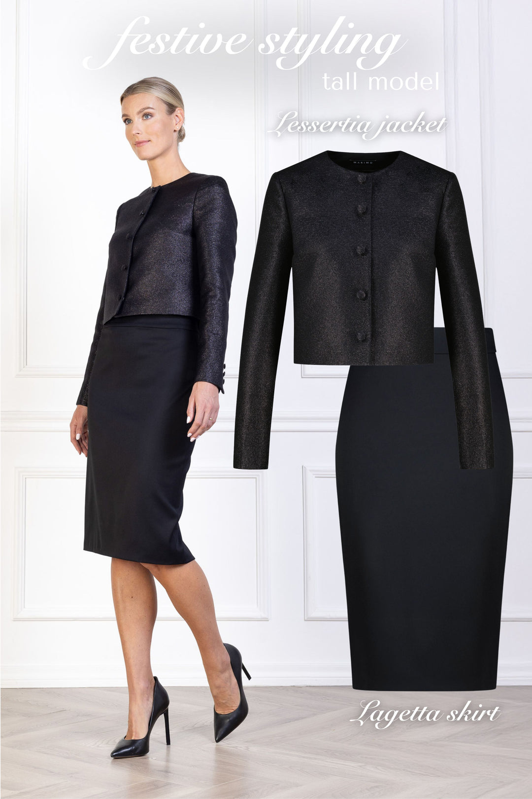 LESSERTIA BLACK SHIMMERING WOOL SILK BLEND JACKET