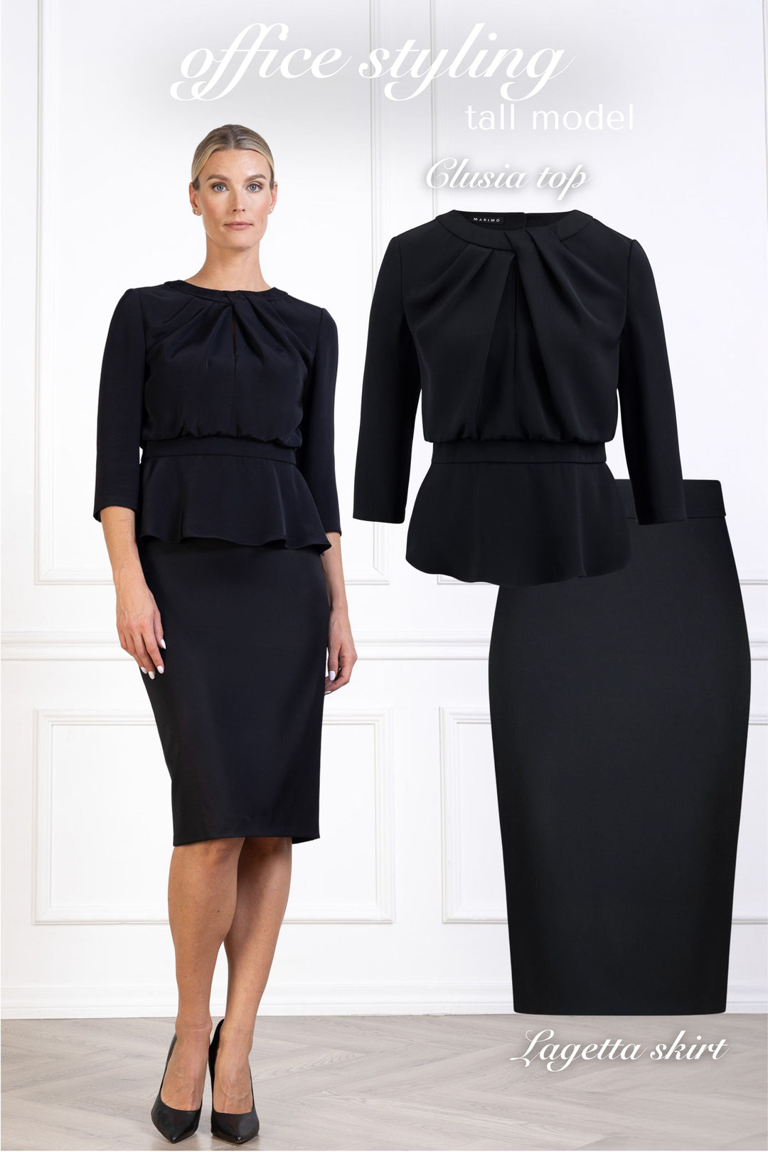 LAGETTA BLACK FINE WOOL PENCIL SKIRT