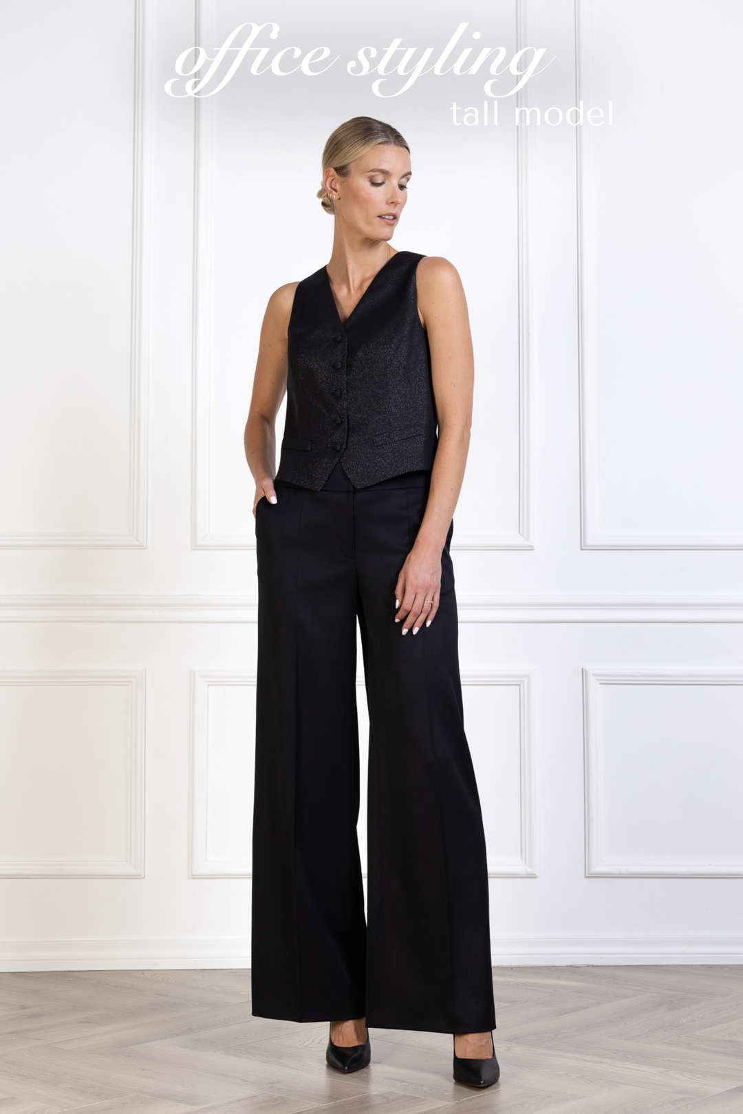 ALPINIA BLACK FINE WOOL WIDE-LEG SUIT PANTS