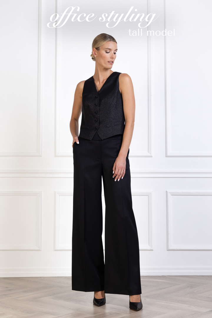 ALPINIA BLACK FINE WOOL WIDE-LEG SUIT PANTS
