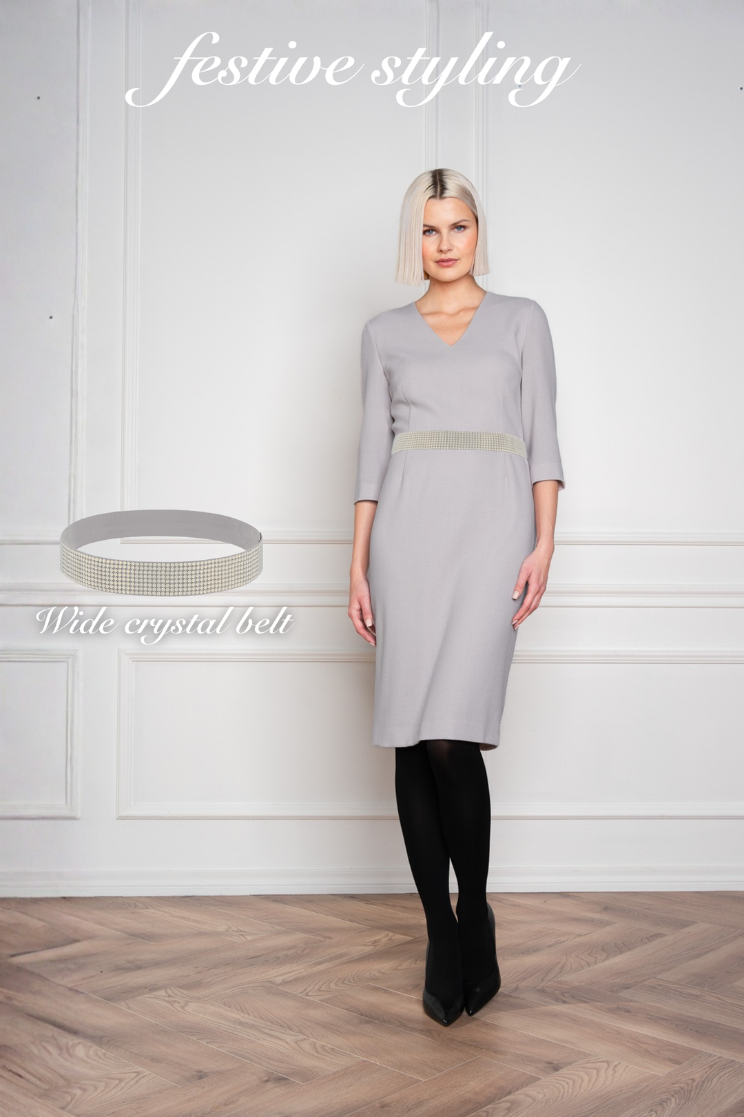 WIDE GRAY CRYSTAL BELT