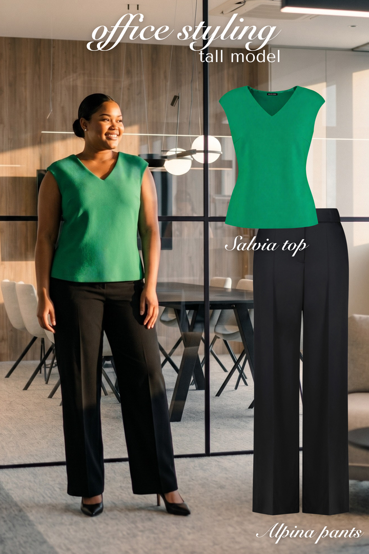 SALVIA JADE GREEN WOOL CREPE V-NECK BLOUSE