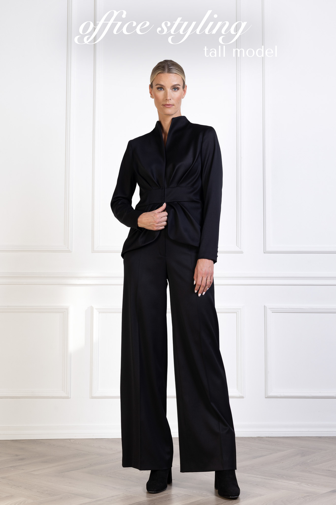 ALPINIA BLACK FINE WOOL WIDE-LEG SUIT PANTS