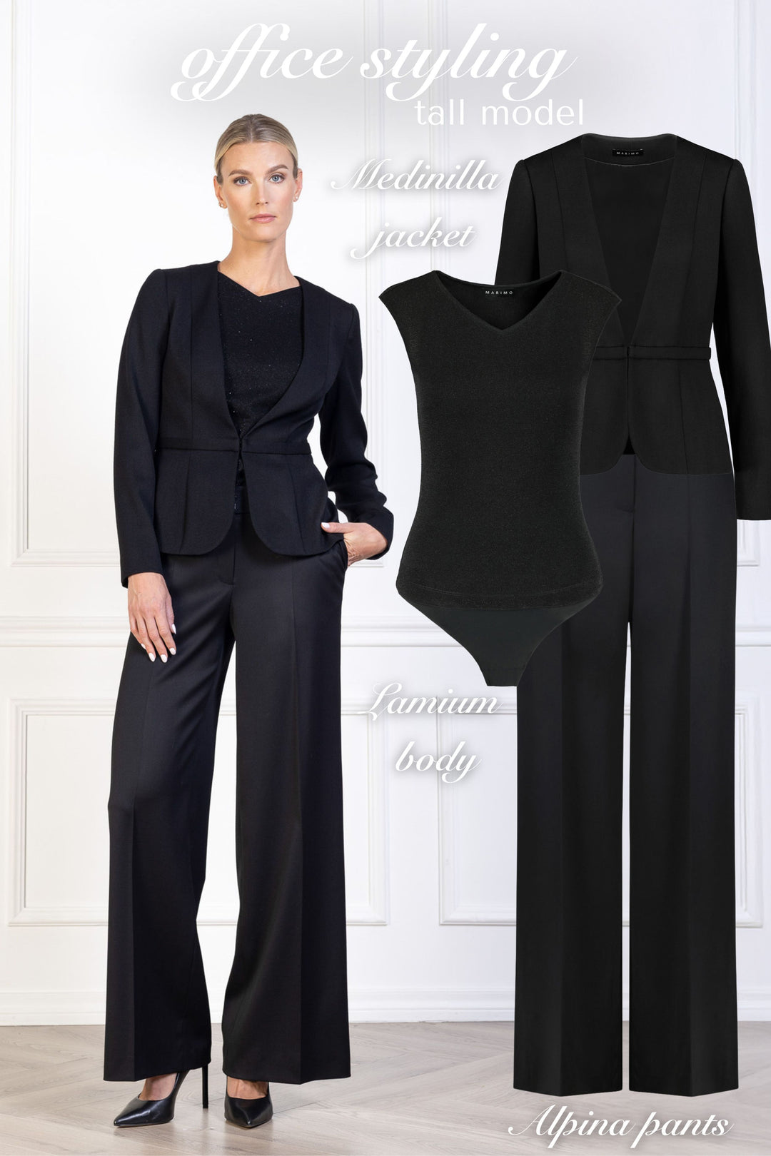 ALPINIA BLACK FINE WOOL WIDE-LEG SUIT PANTS