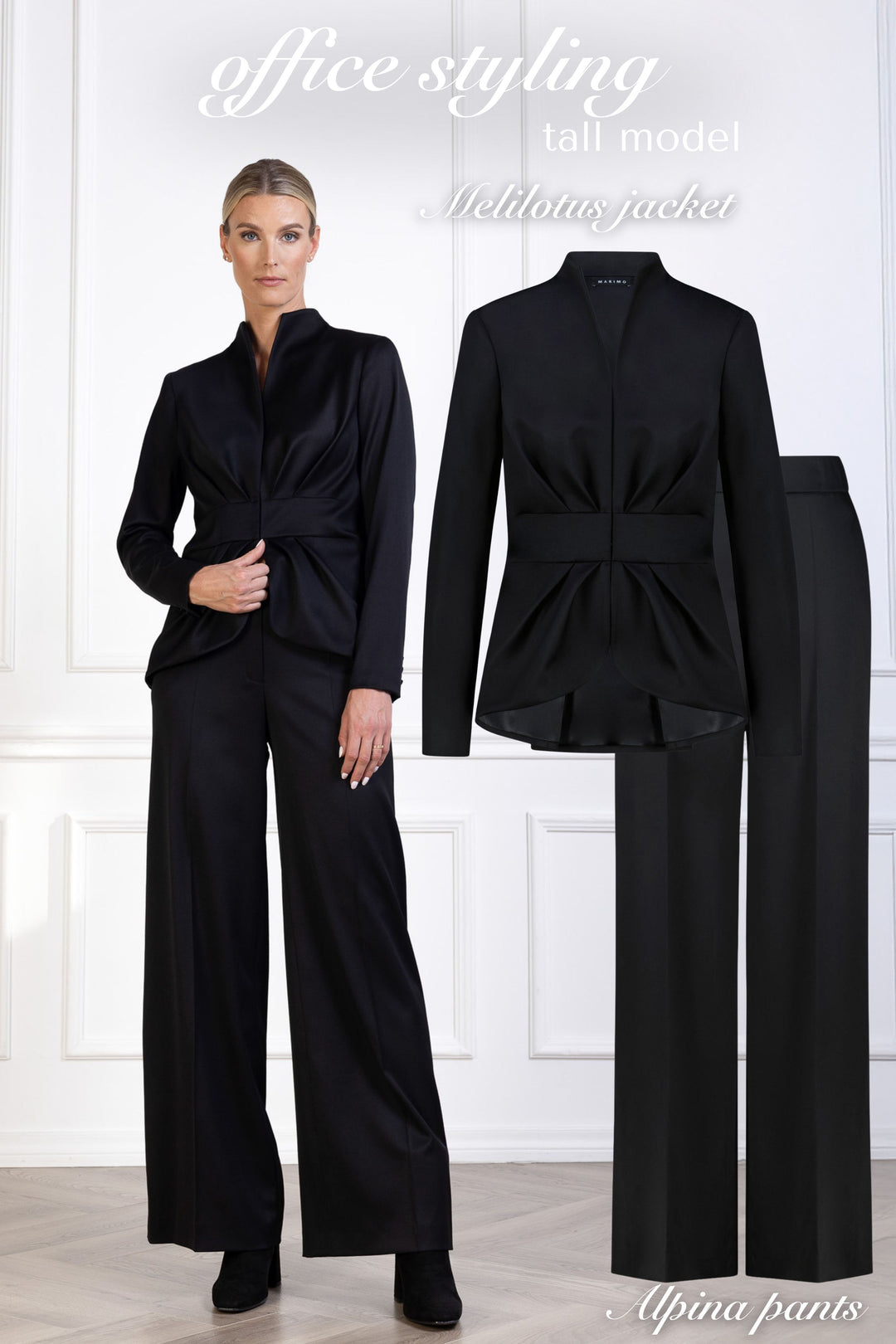 ALPINIA BLACK FINE WOOL WIDE-LEG SUIT PANTS