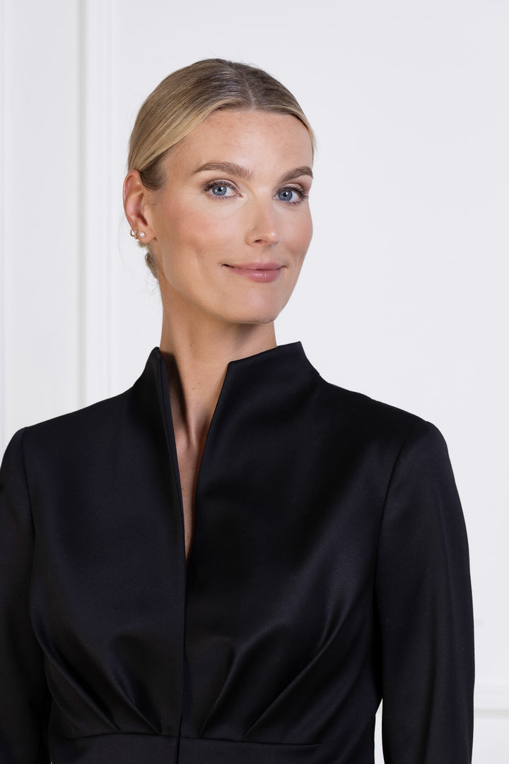 MELILOTUS BLACK WOOL JACKET WITH DRAPED FRONT DETAIL