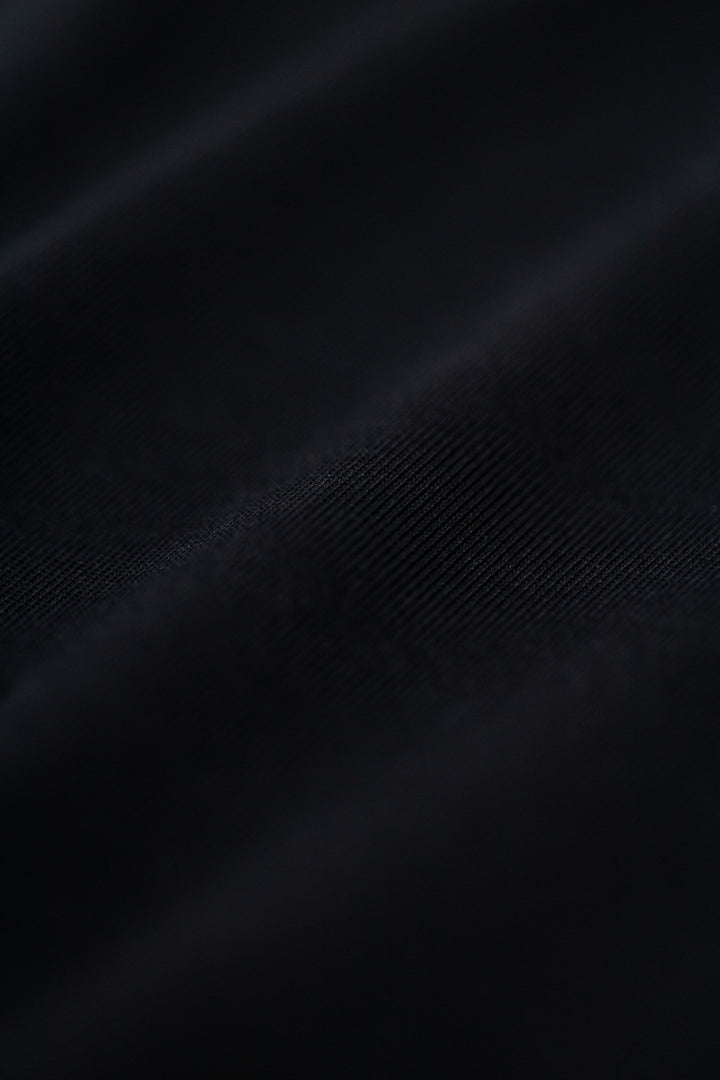 LAMIUM BLACK SILK JERSEY BODYSUIT WITH CRYSTAL EMBROIDERY