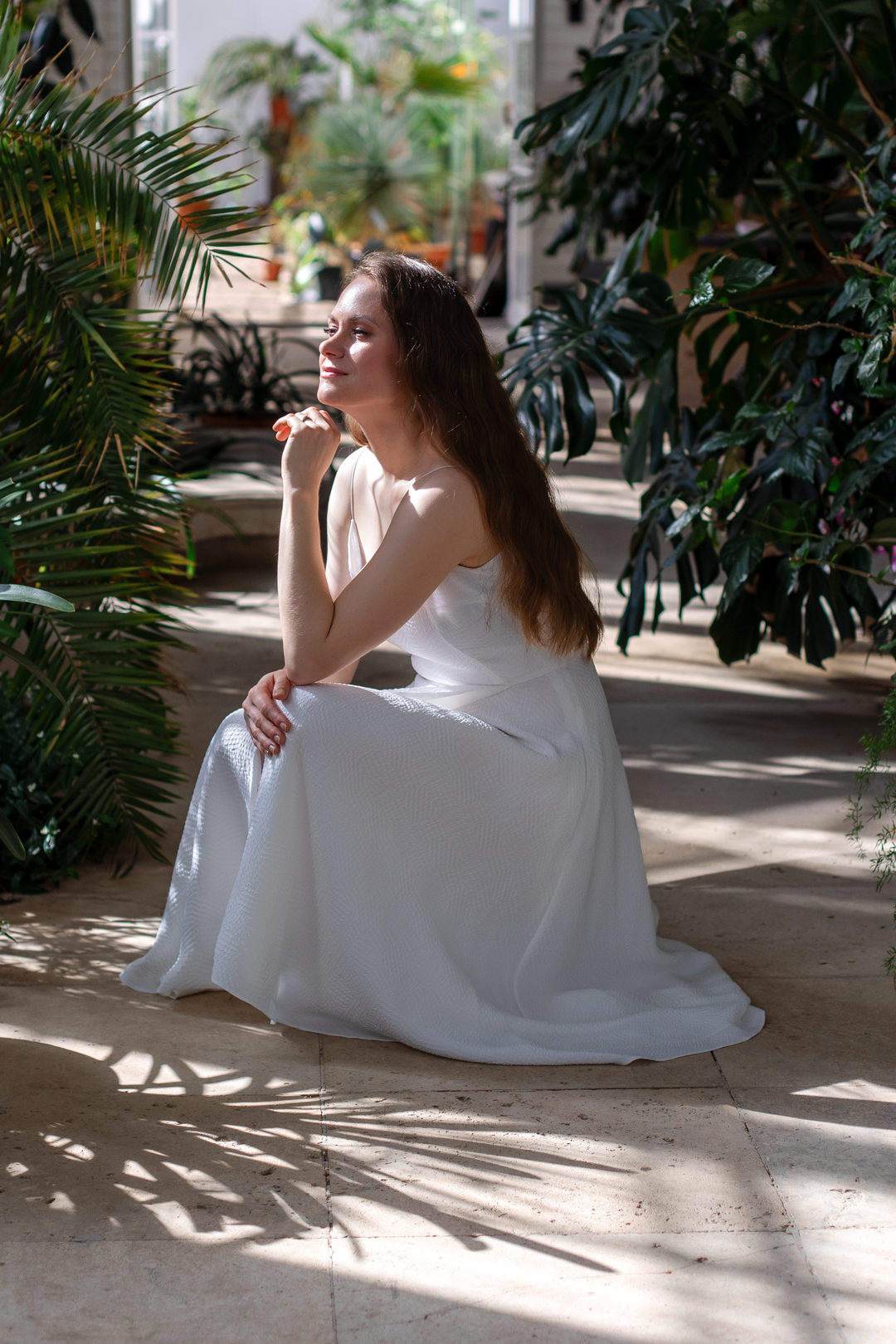 SENNA WHITE SILK JACQUARD SPAGHETTI STRAP DRESS