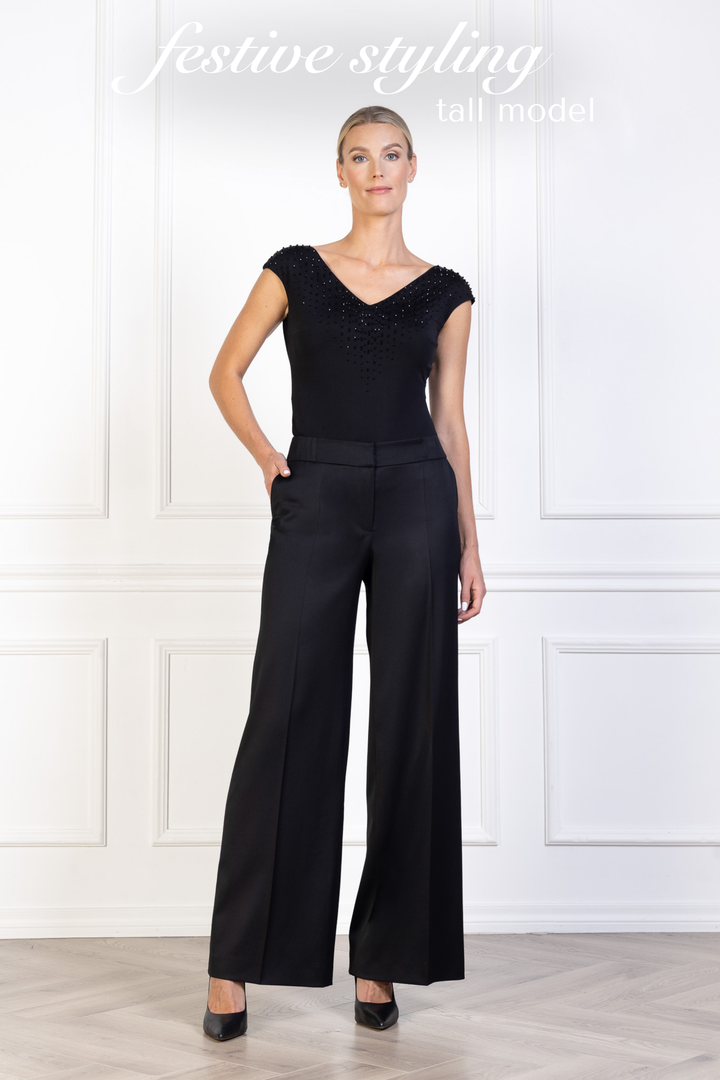 ALPINIA BLACK FINE WOOL WIDE-LEG SUIT PANTS