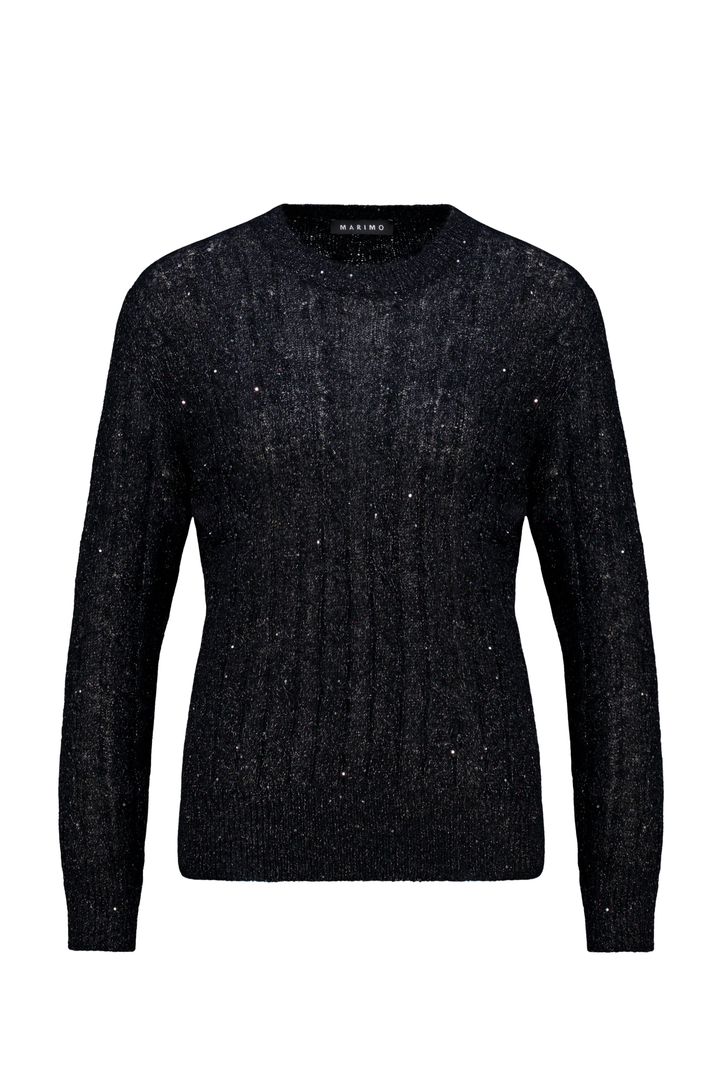 MEDEMIA BLACK SILVER CABLE-KNIT ALPACA WOOL BLEND SWEATER