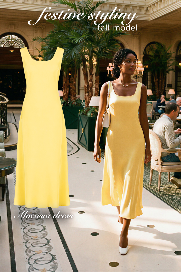 ALOCASIA PRIMROSE YELLOW SILK SLIP DRESS
