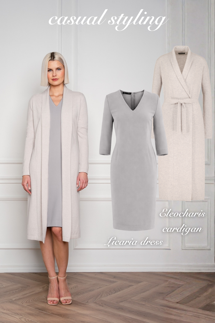 LICARIA DEEP V-NECK GRAY WOOL CREPE PENCIL DRESS
