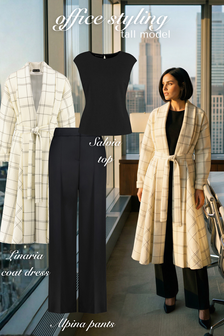 LINARIA CREAM PLAID WOOL SEERSUCKER COAT DRESS