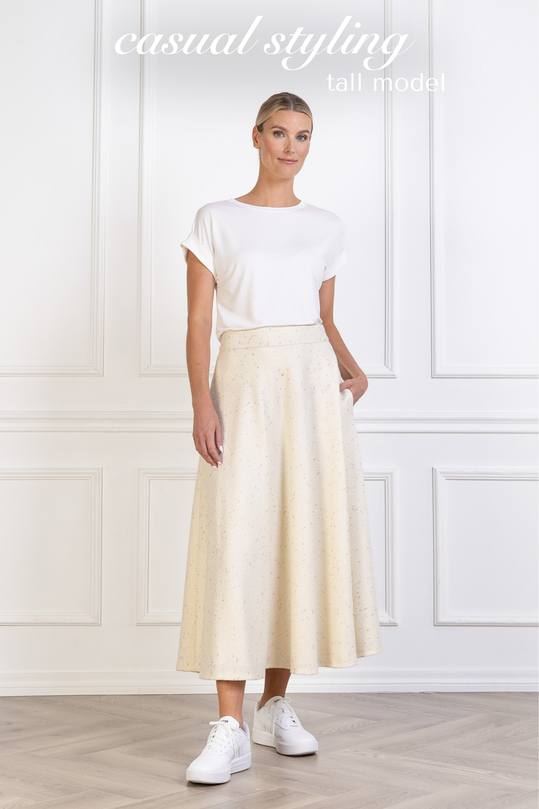 LACHENALIA CREAM WOOL BLEND A-LINE MIDI SKIRT