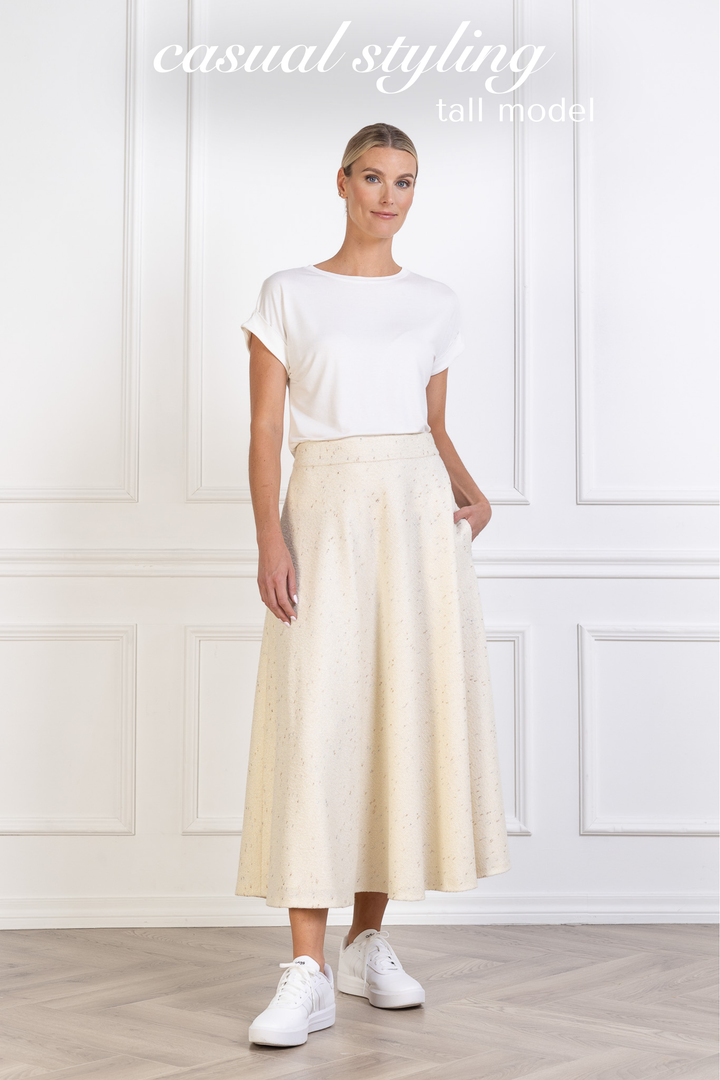 LACHENALIA CREAM WOOL BLEND A-LINE MIDI SKIRT