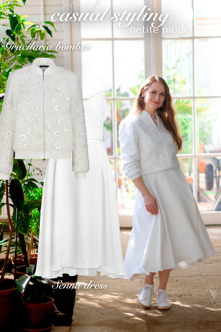 SENNA WHITE SILK JACQUARD SPAGHETTI STRAP DRESS