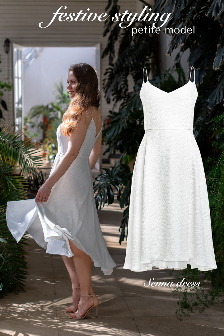 SENNA WHITE SILK JACQUARD SPAGHETTI STRAP DRESS