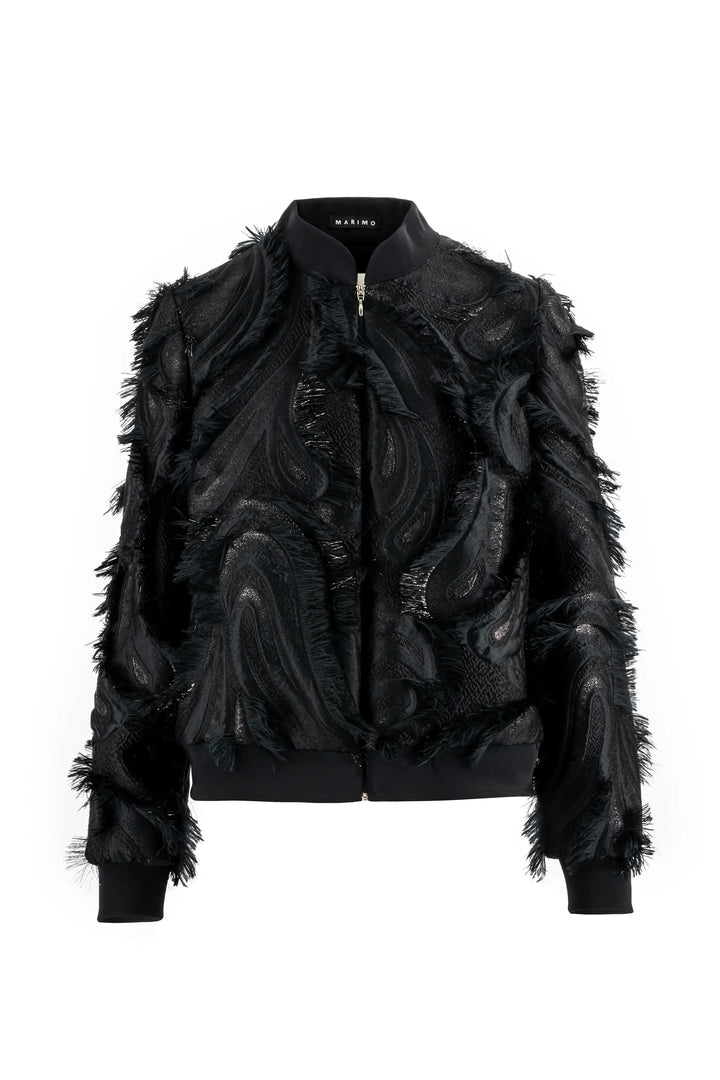 GRACILARIA BLACK JACQUARD BOMBER JACKET & GLORIOSA BLACK JACQUARD MIDI SKIRT
