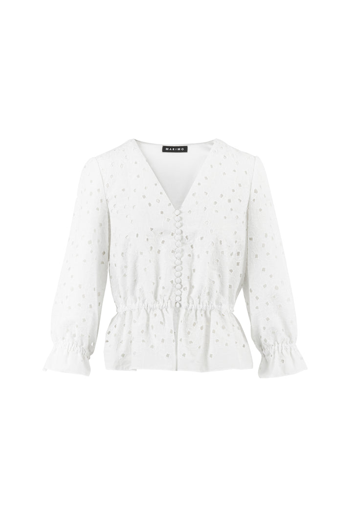 EPIGAEA WHITE FLORAL BRODERIE ANGLAISE COTTON-POPLIN PEPLUM BLOUSE