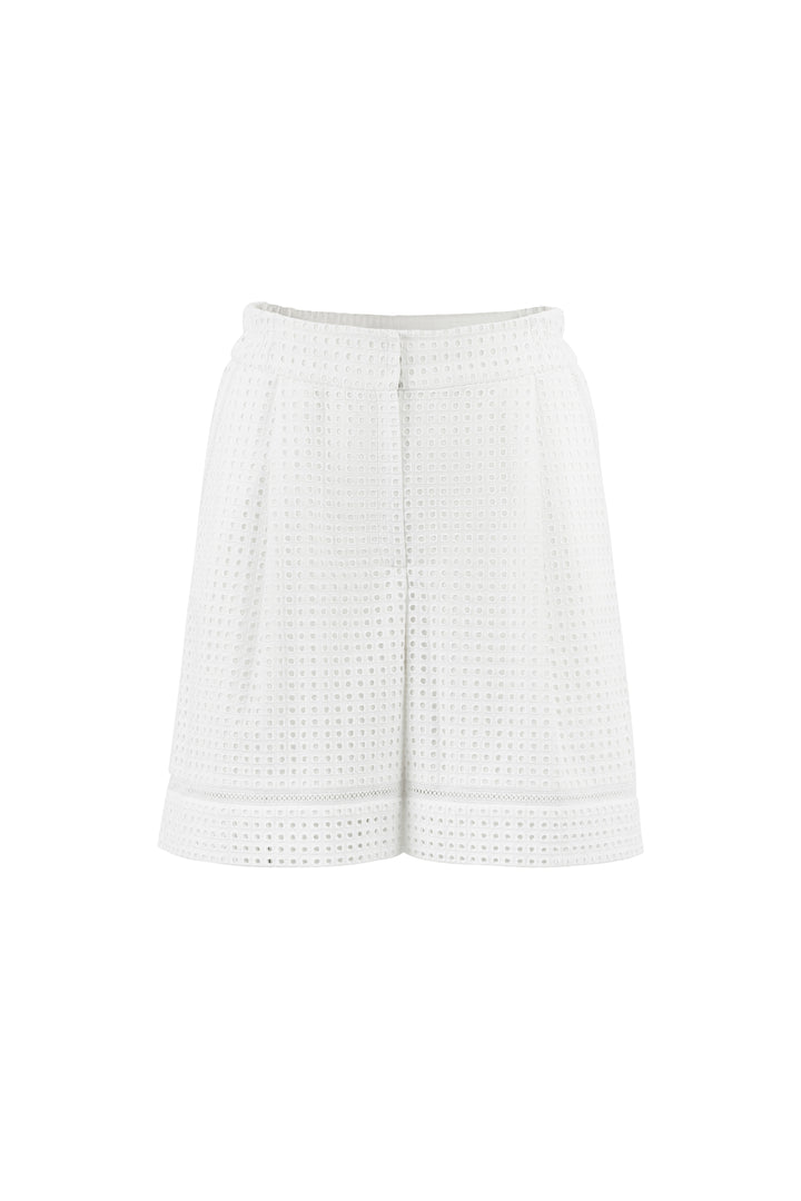 GAMBEYA WHITE SQUARE BRODERIE ANGLAISE COTTON-POPLIN HIGH WAIST SHORTS