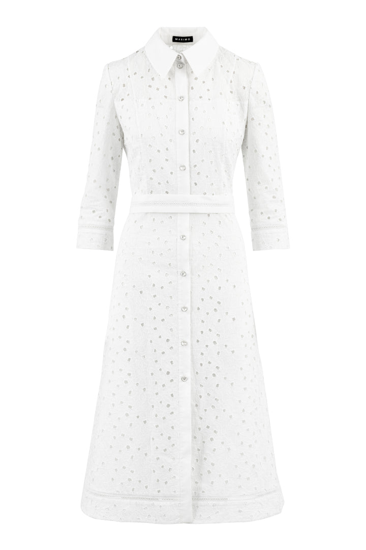 EULOPHIA WHITE FLORAL BRODERIE ANGLAISE COTTON-POPLIN MIDI SHIRT DRESS