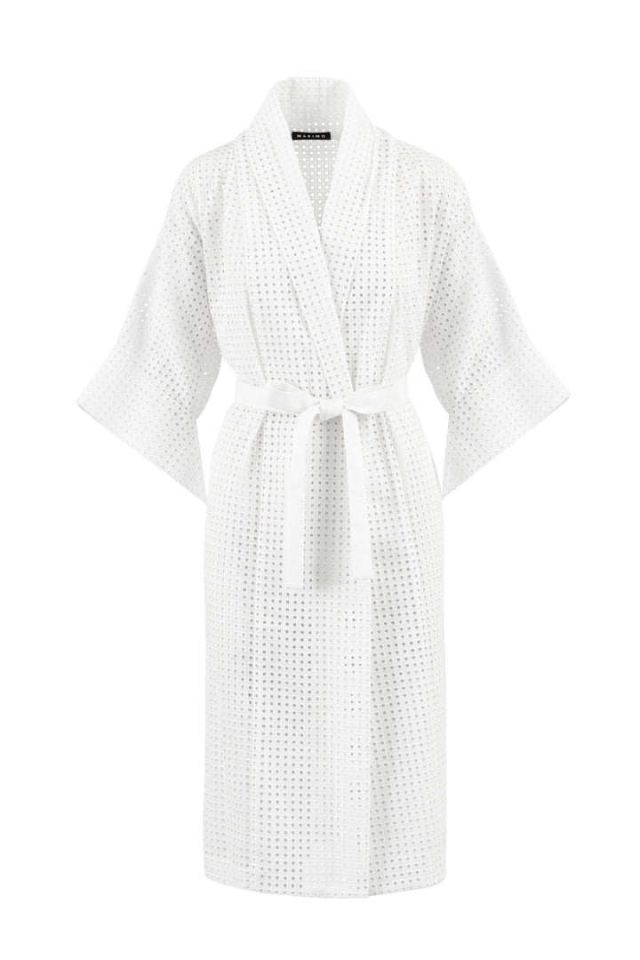 DADISCA WHITE SQUARE BRODERIE ANGLAISE COTTON-POPLIN KIMONO COVER-UP