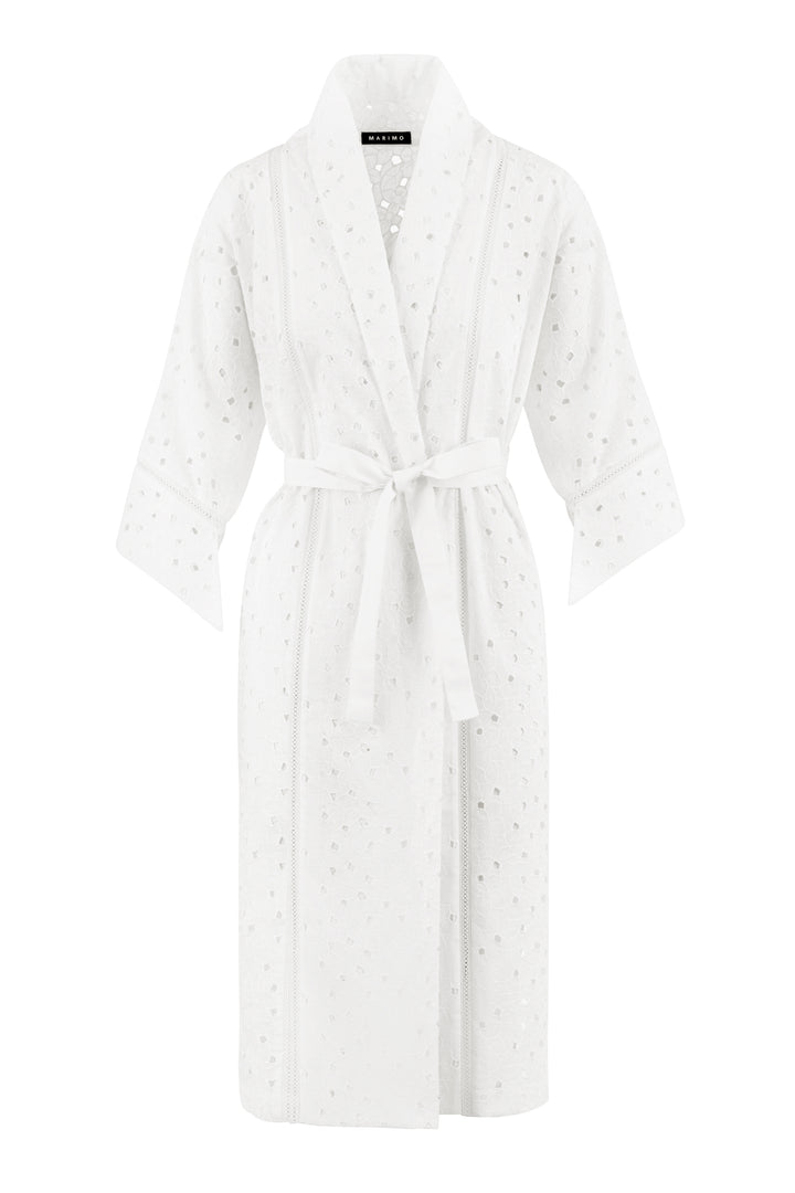 DADISCA WHITE FLORAL BRODERIE ANGLAISE COTTON-POPLIN KIMONO COVER-UP