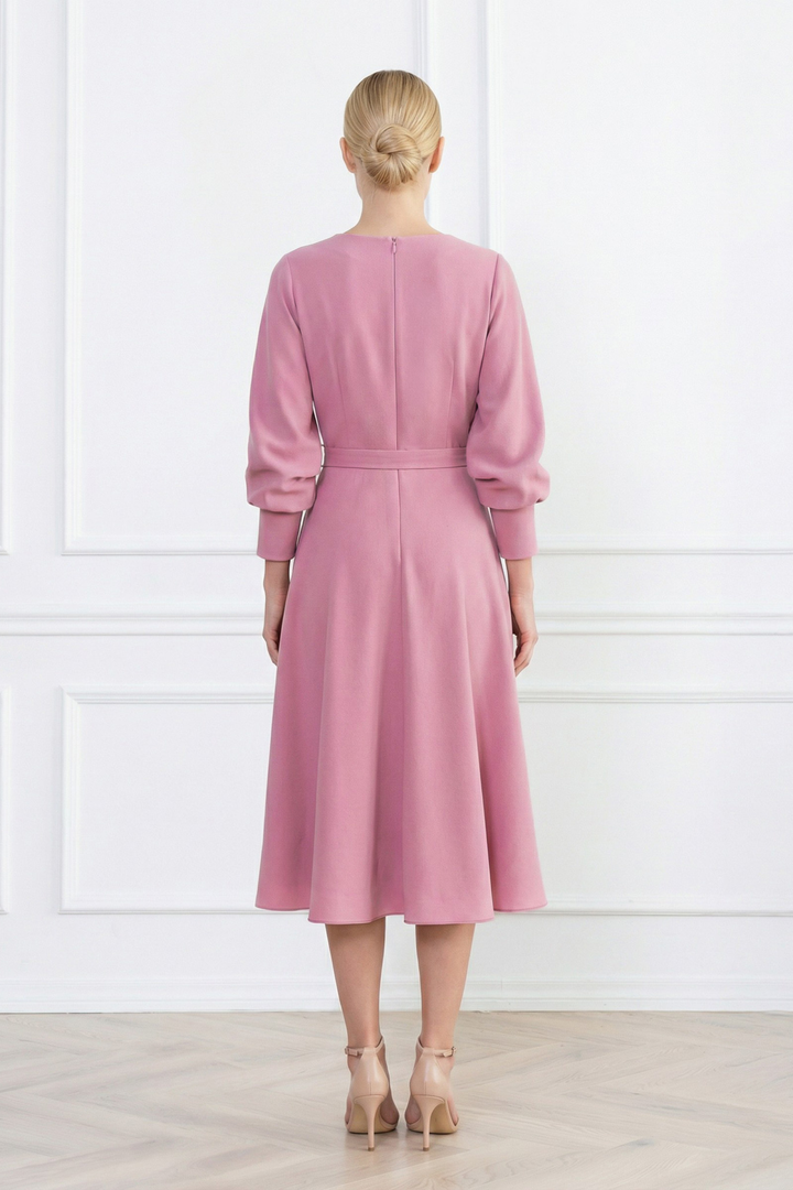 LEGAZPIA OLD PINK WOOL CREPE KIMONO SLEEVE DRESS