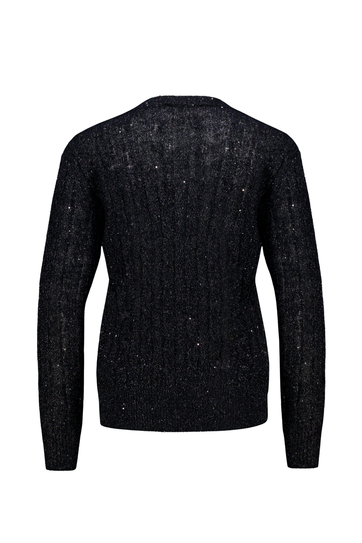 MEDEMIA BLACK SILVER CABLE-KNIT ALPACA WOOL BLEND SWEATER