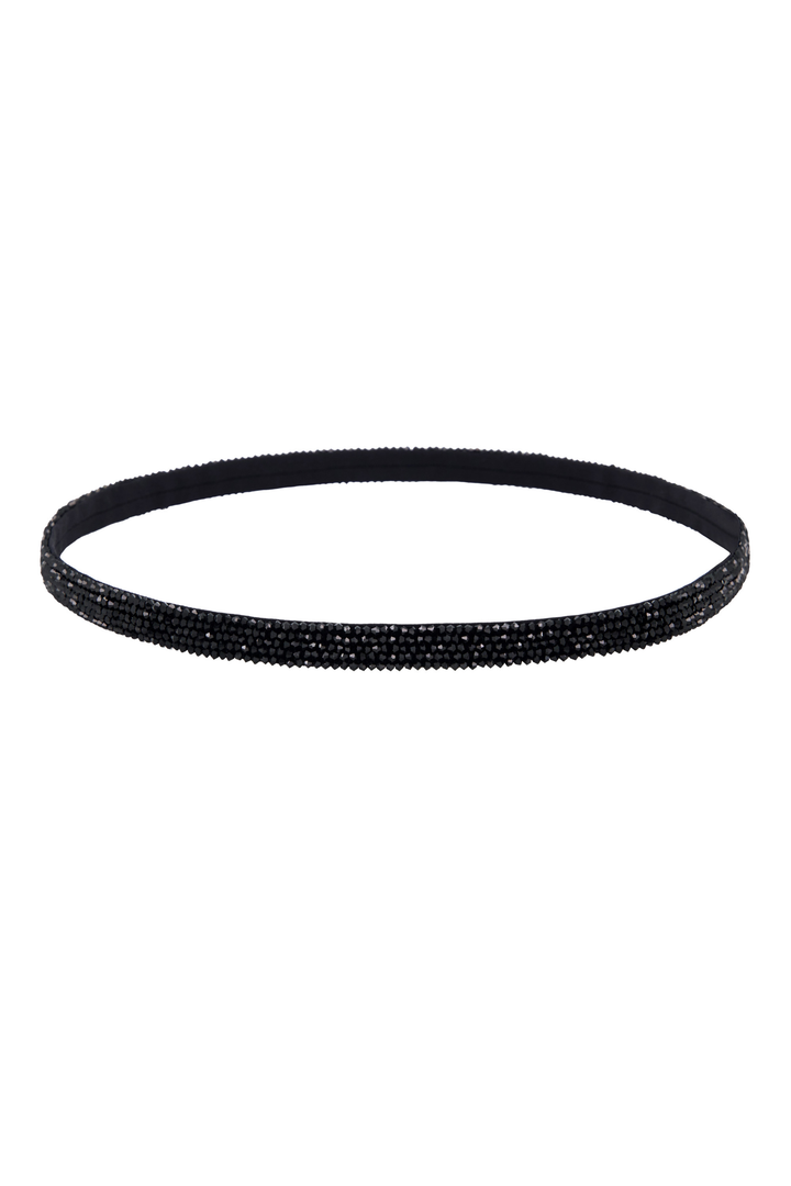 SKINNY BLACK HAND-EMBROIDERED CRYSTAL BELT