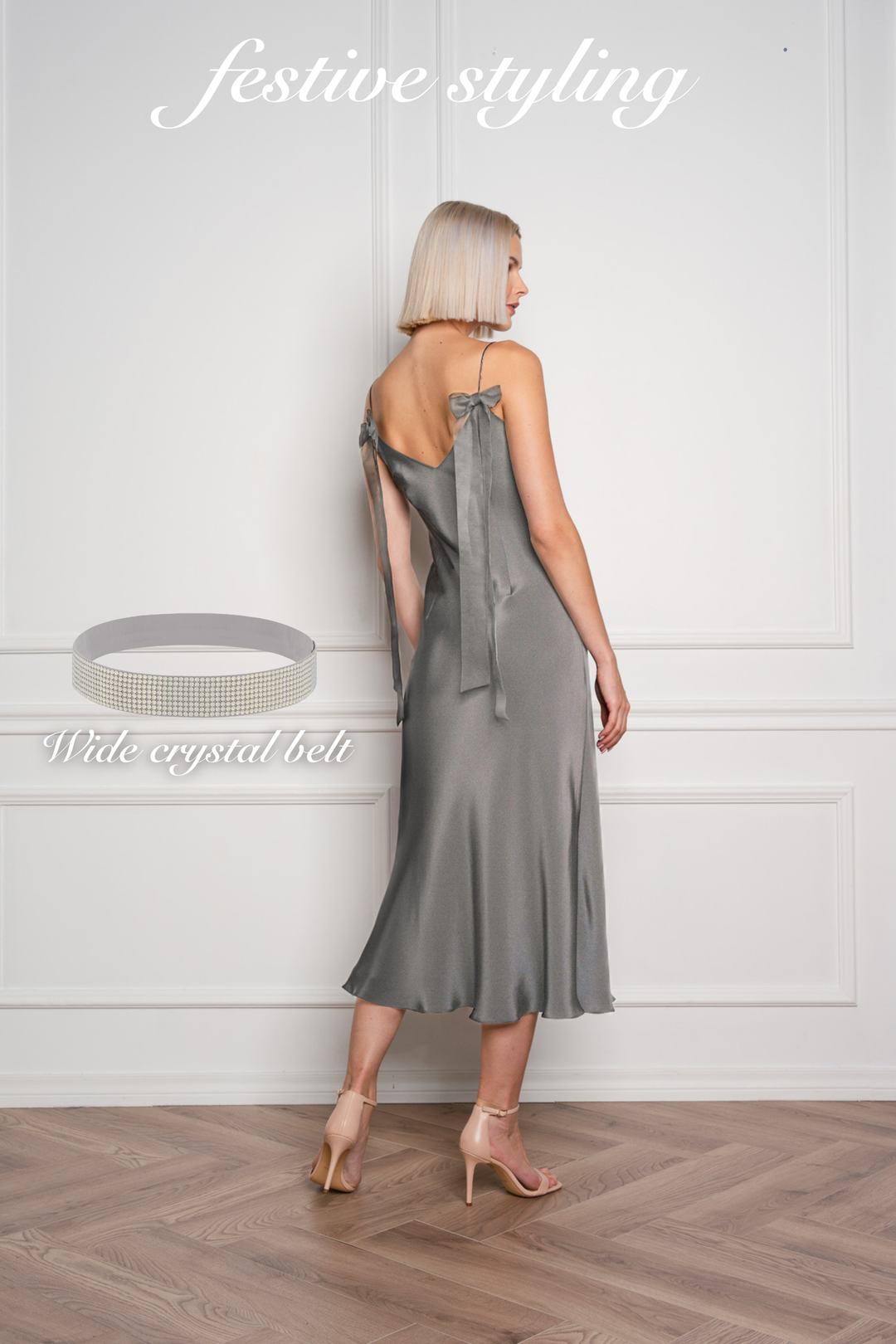 WIDE GRAY CRYSTAL BELT