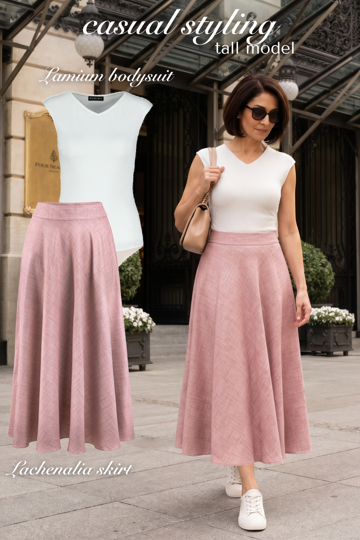 LACHENALIA DUSTY PINK BAMBOO A-LINE MIDI SKIRT