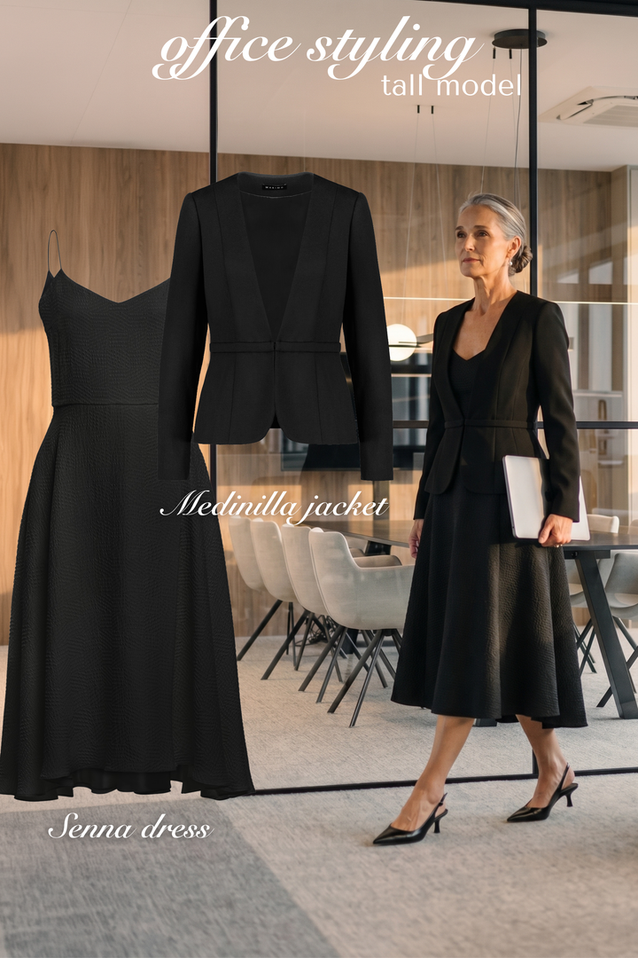 SENNA BLACK SILK JACQUARD SPAGHETTI STRAP DRESS