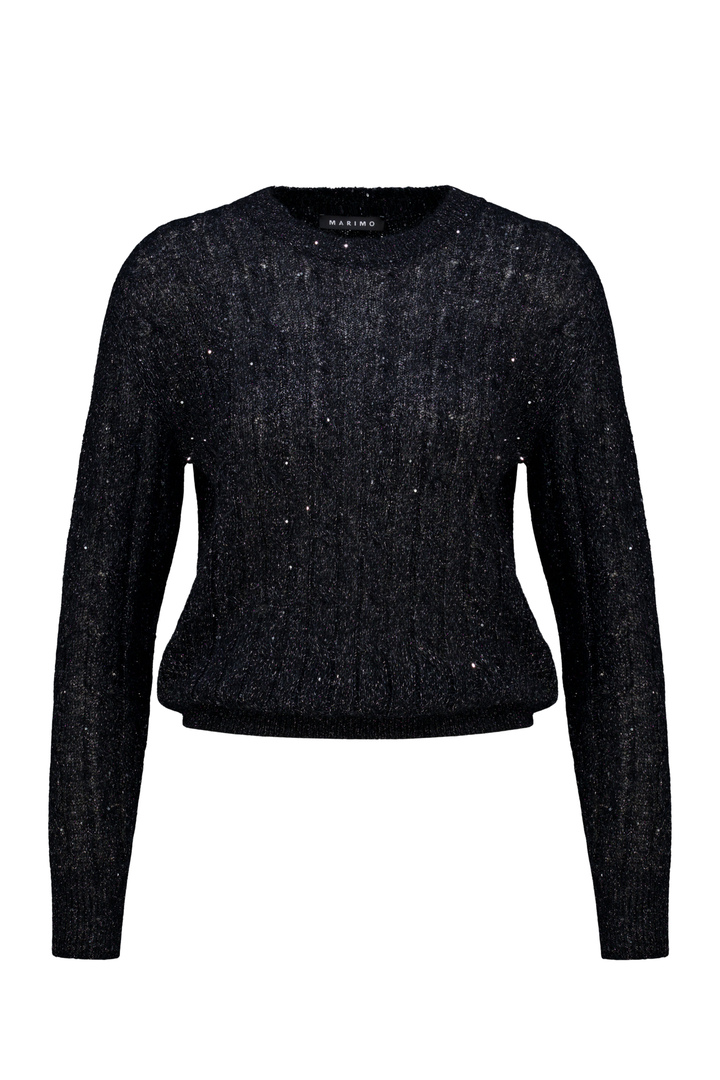 MEDEMIA BLACK SILVER CABLE-KNIT ALPACA WOOL BLEND SWEATER