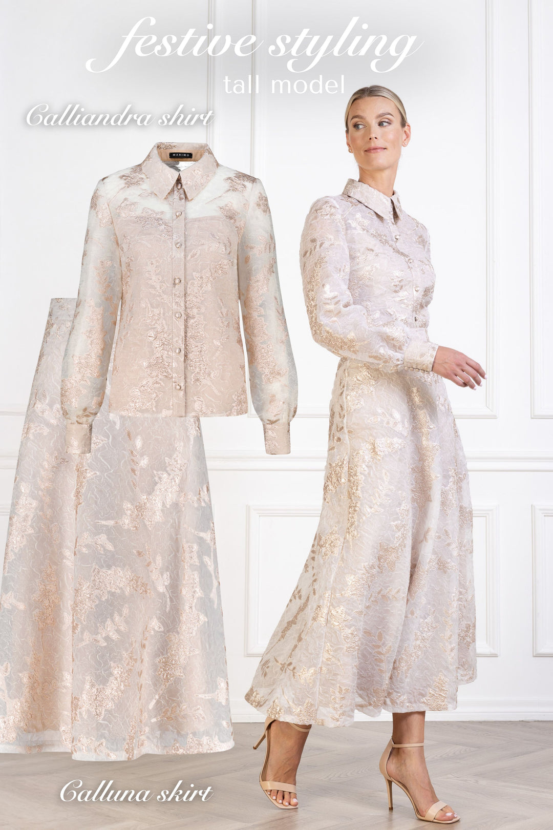 CALLIANDRA OFF WHITE AND ROSE GOLD JACQUARD PUFF-SLEEVE SHIRT