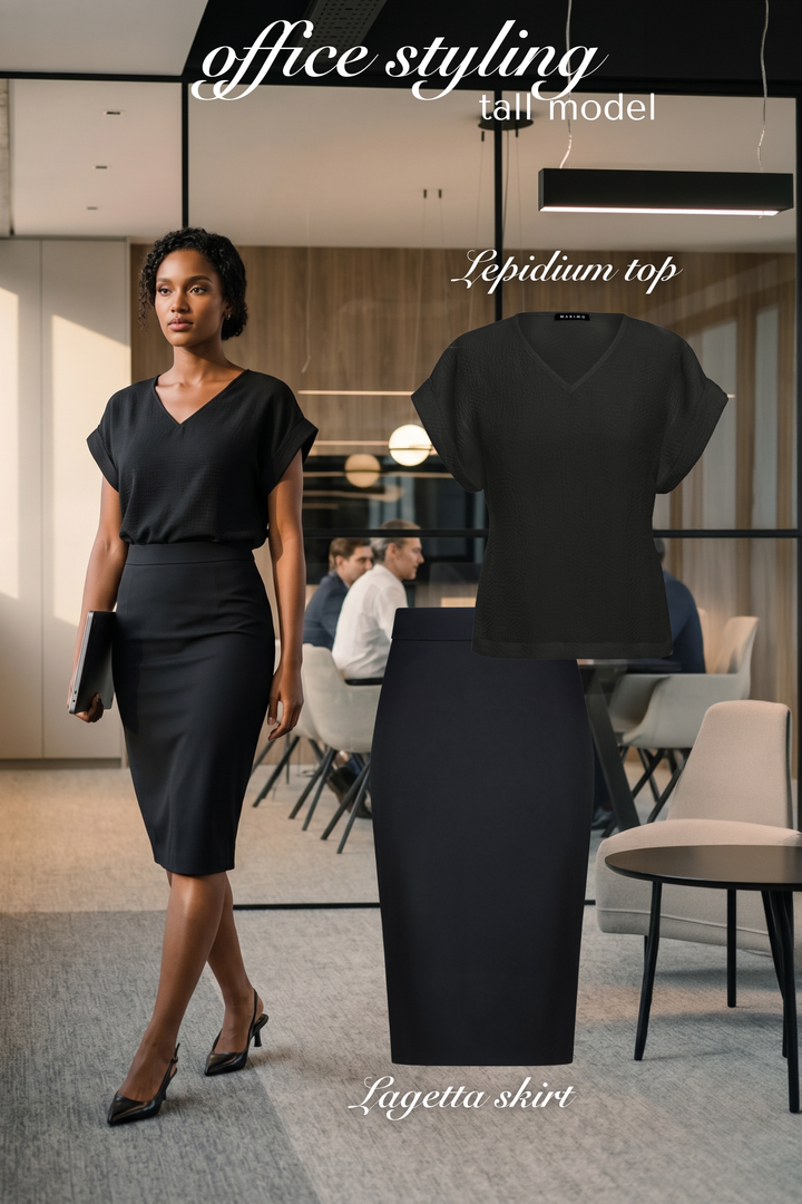 LEPIDIUM BLACK SILK JAQUARD V-NECK TOP
