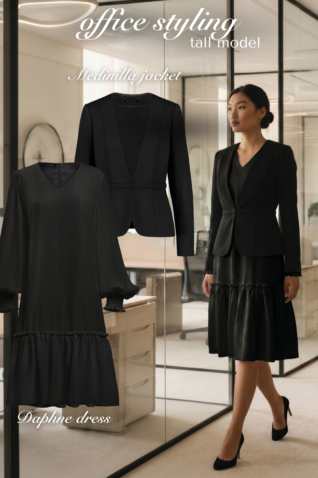DAPHNE BLACK SILK JACQUARD DRESS WITH SLEEVES