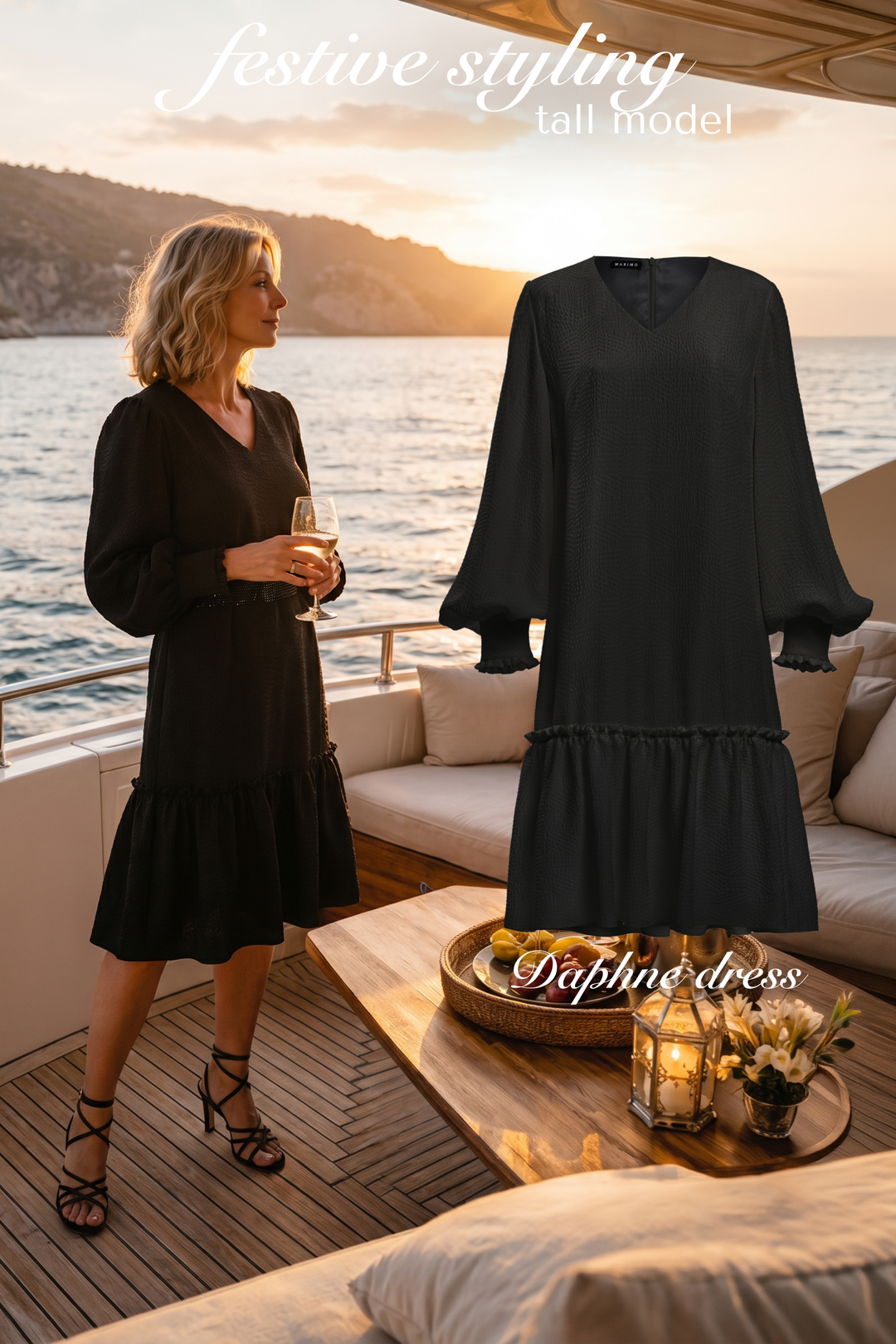 DAPHNE BLACK SILK JACQUARD DRESS WITH SLEEVES