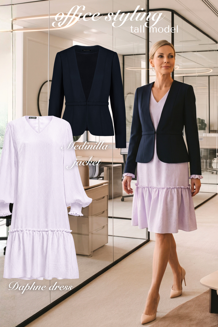 DAPHNE LAVENDER SILK JACQUARD DRESS WITH SLEEVES