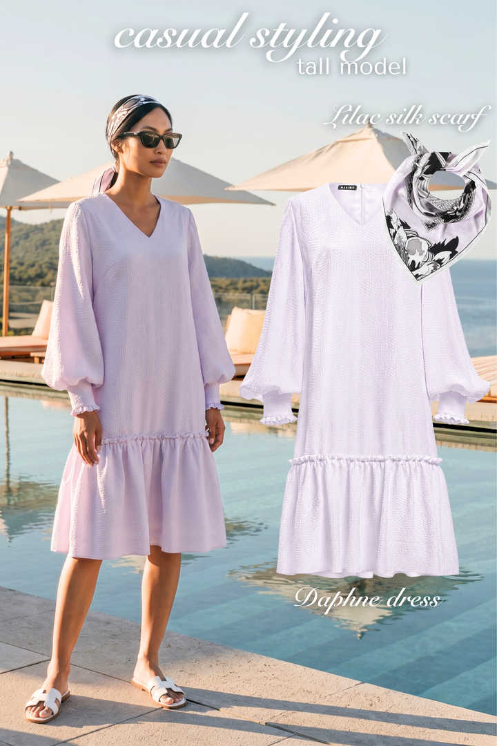 DAPHNE LAVENDER SILK JACQUARD DRESS WITH SLEEVES