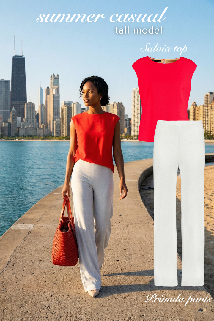 SALVIA CORAL RED WOOL CREPE BLOUSE