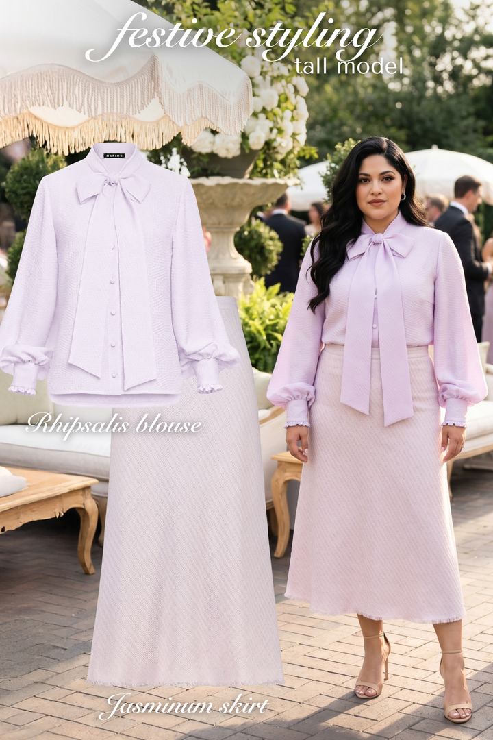 RHIPSALIS LAVENDER SILK JAQUARD NECK TIE BLOUSE