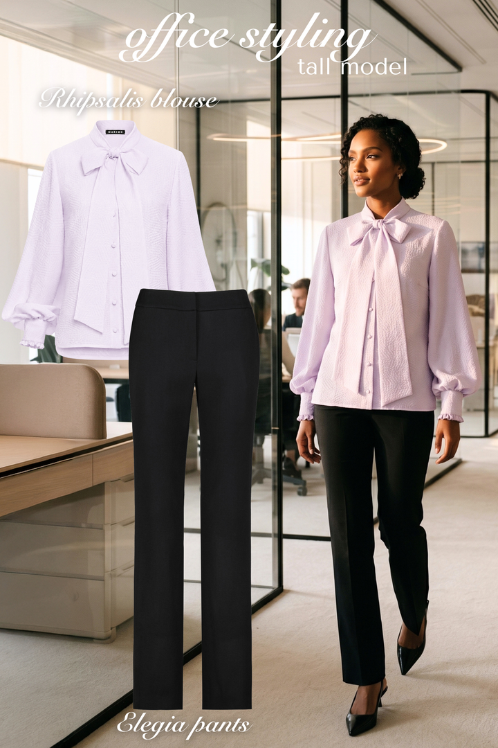 RHIPSALIS LAVENDER SILK JAQUARD NECK TIE BLOUSE