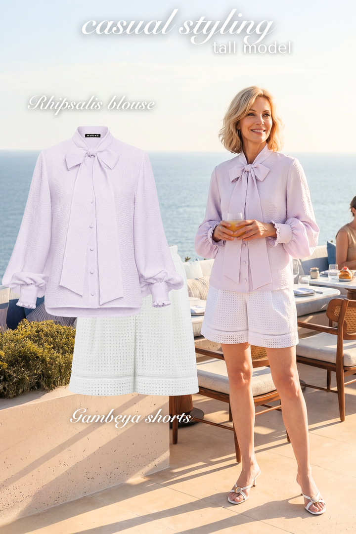 RHIPSALIS LAVENDER SILK JAQUARD NECK TIE BLOUSE