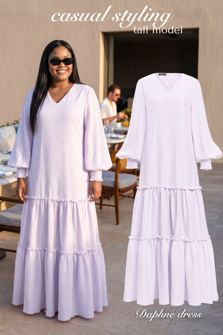 DAPHNE LAVENDER SILK JACQUARD MAXI DRESS WITH SLEEVES