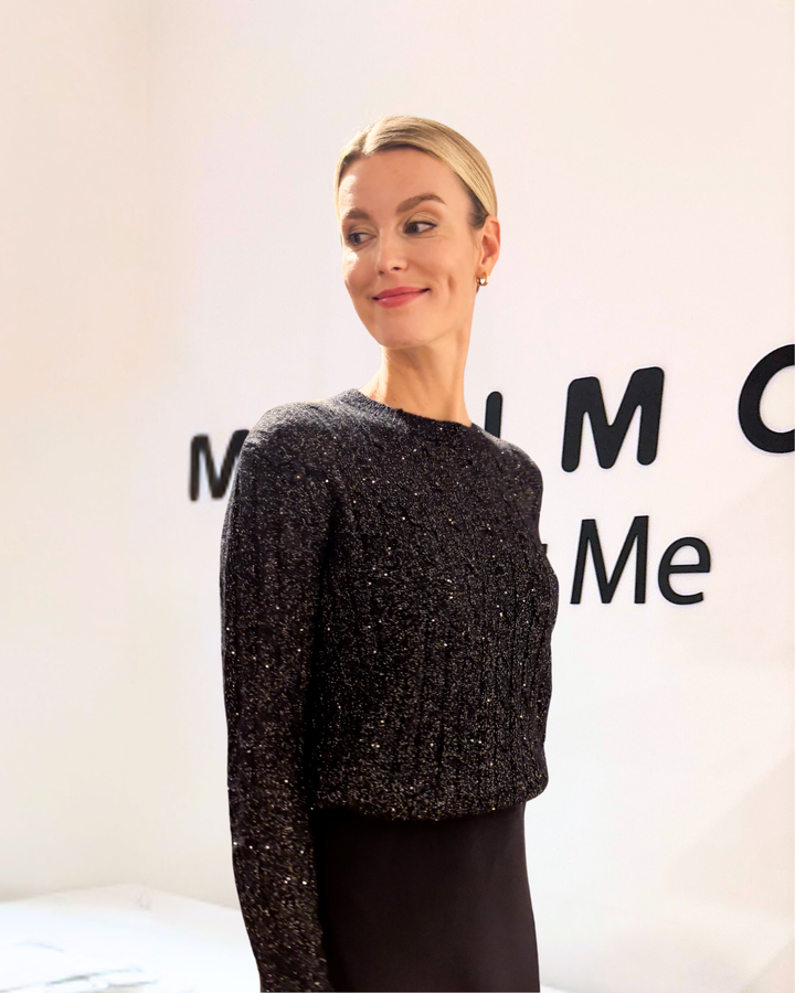 MEDEMIA BLACK SILVER CABLE-KNIT ALPACA WOOL BLEND SWEATER
