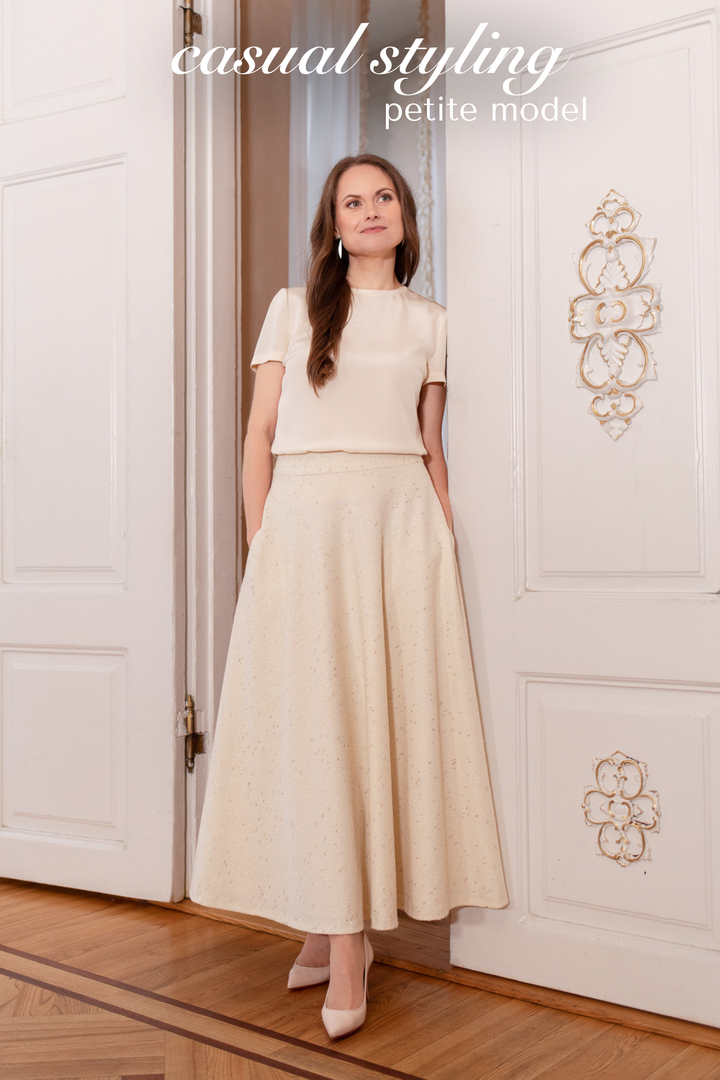 LACHENALIA CREAM WOOL BLEND A-LINE MIDI SKIRT