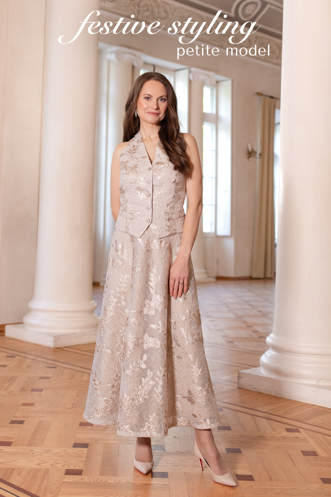 CARDARIA OFF WHITE AND ROSE GOLD JACQUARD OPEN BACK VEST