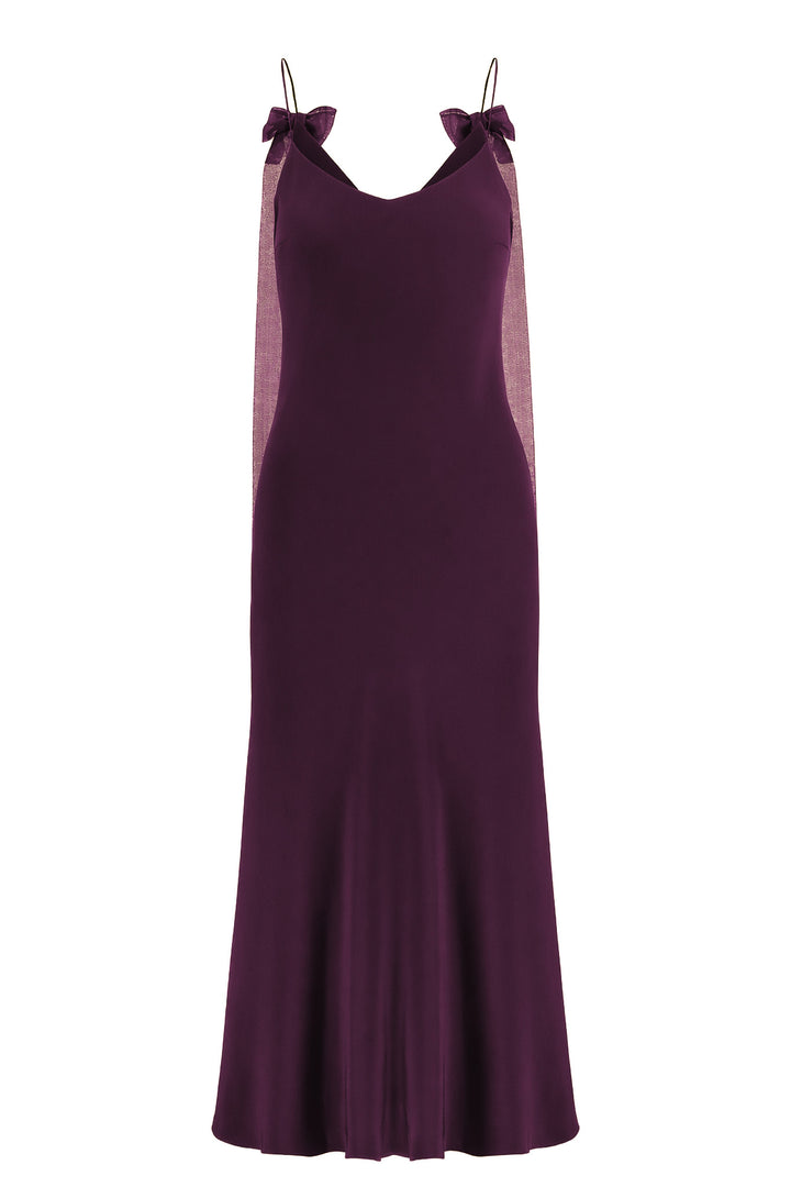ARIA GRAY SILK SLIP DRESS WITH BOW DETAILS